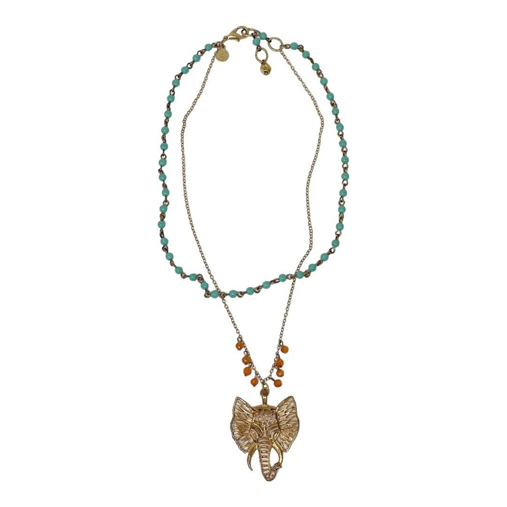 David Aubrey Beaded Necklace Gold Tone Elephant Pendant. - Picture 3 of 7